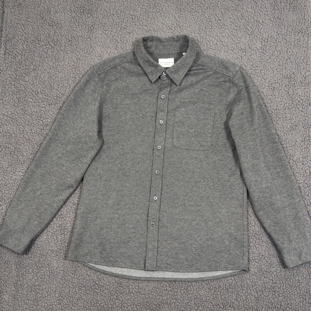 7 Diamonds Shirt Mens Medium Gray Button Down Generation Herringbone Long Sleeve